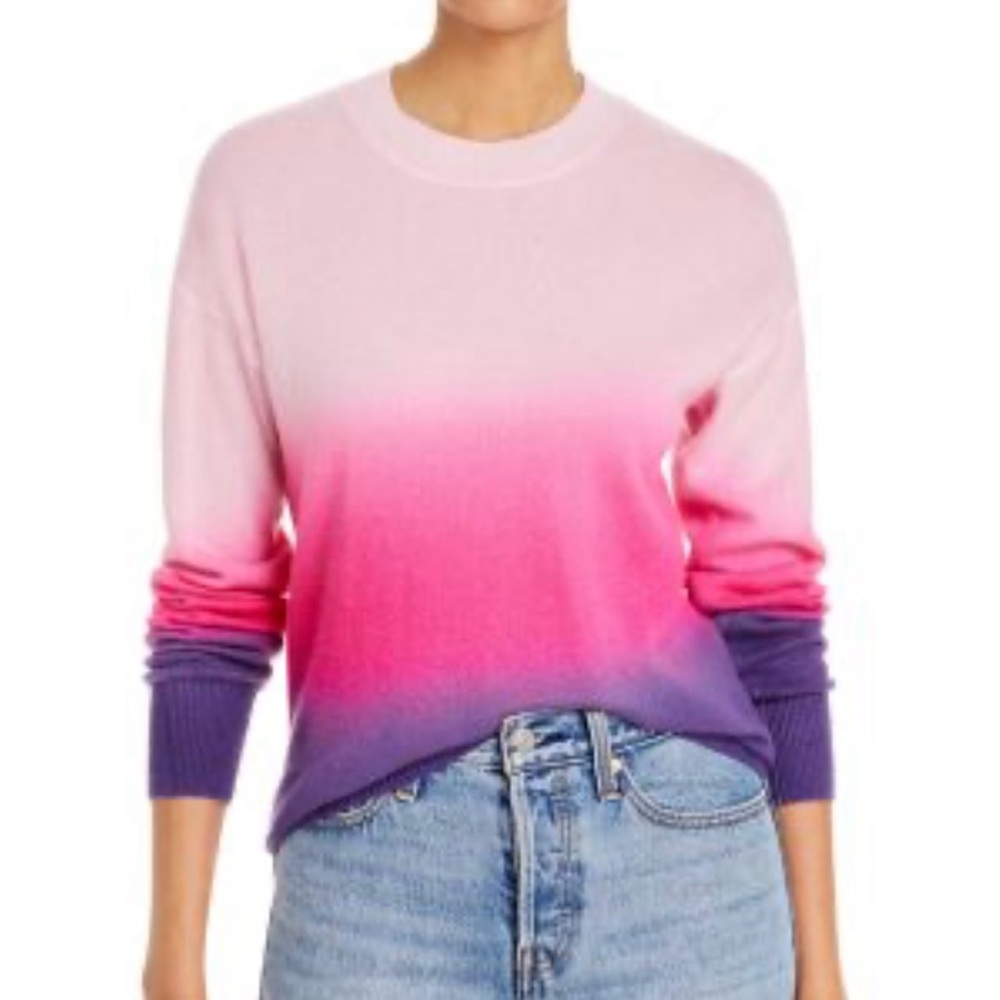 Aqua Cashmere Ombré Sweater - Women’s Size Large - Pink and Purple Crewneck